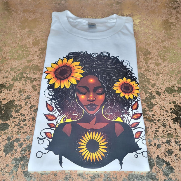 Black Woman Sunflower Tee