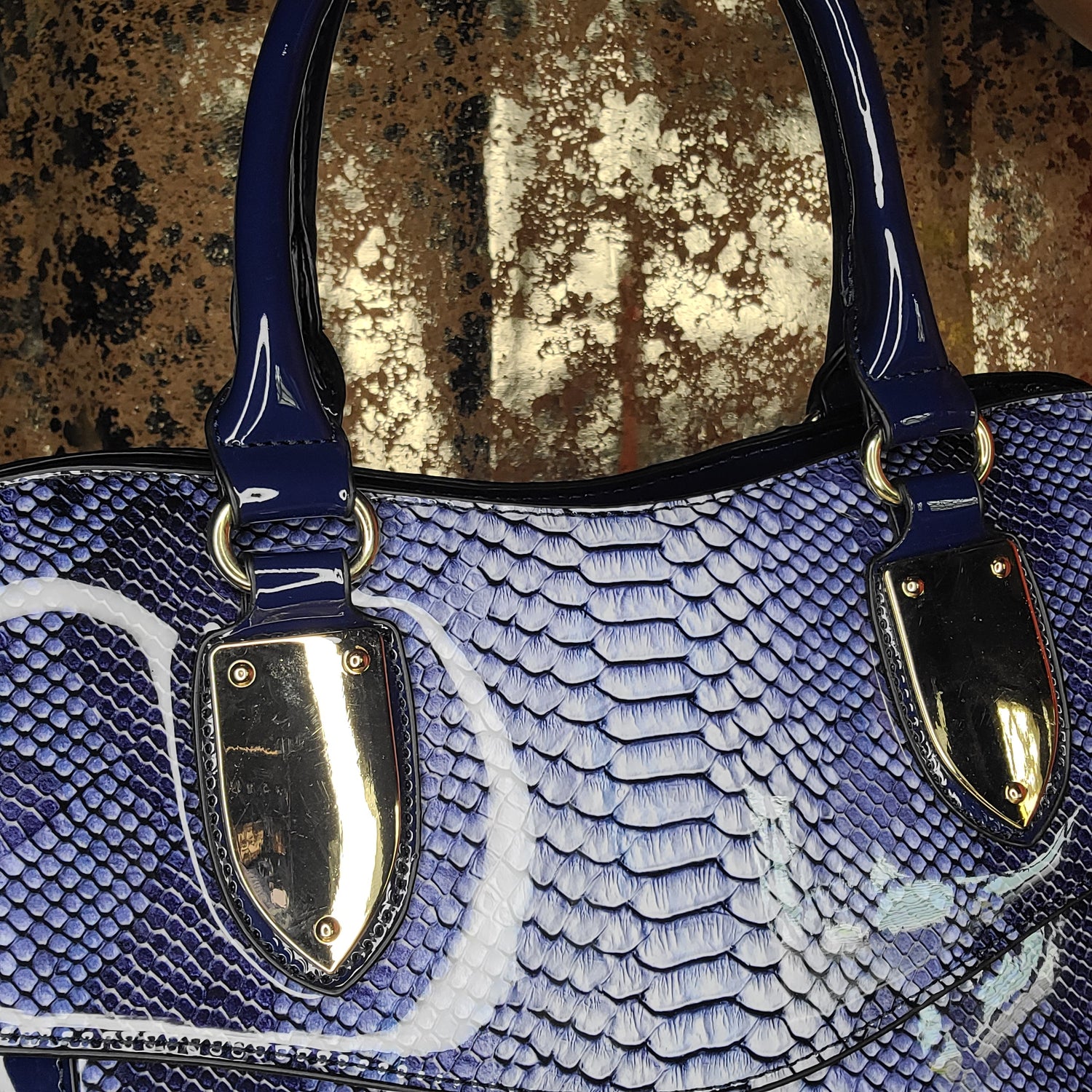 Blue Snake-Skinned Bag