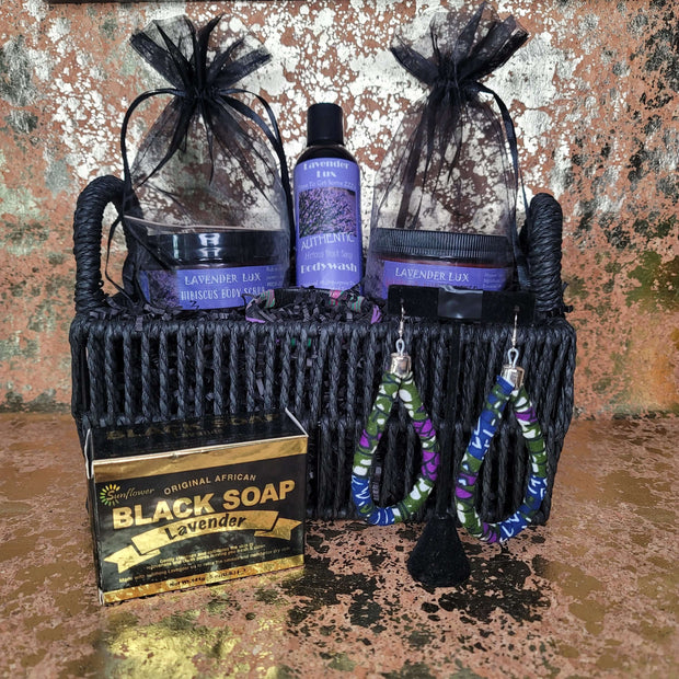 Lavender Lux Gift Basket with a Pair of African Earrings