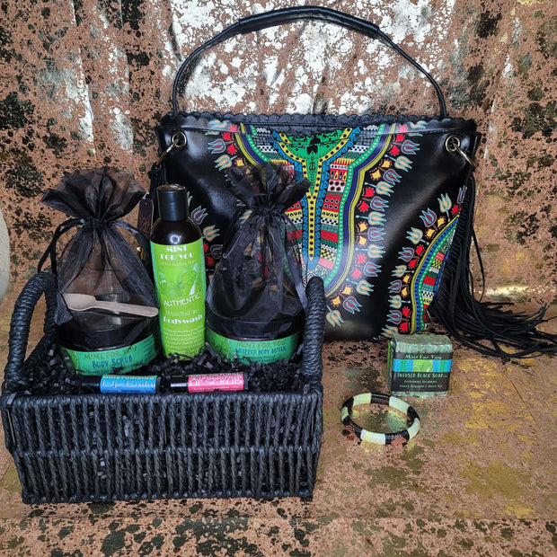 Mint For You Gift Basket with African Bracelet & Add On Dashiki Bag Option