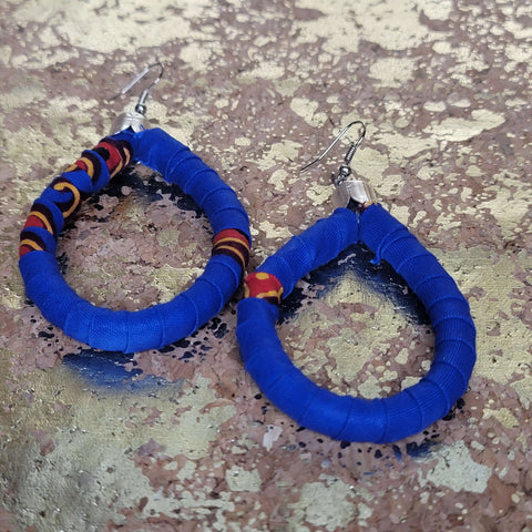 2" African Fabric Teardrop Hoop Earrings