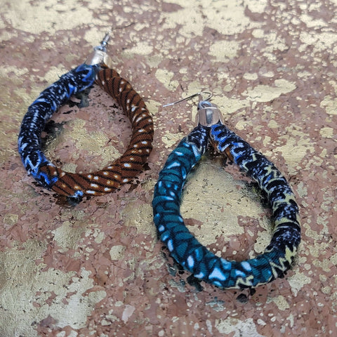 2" African Fabric Teardrop Hoop Earrings