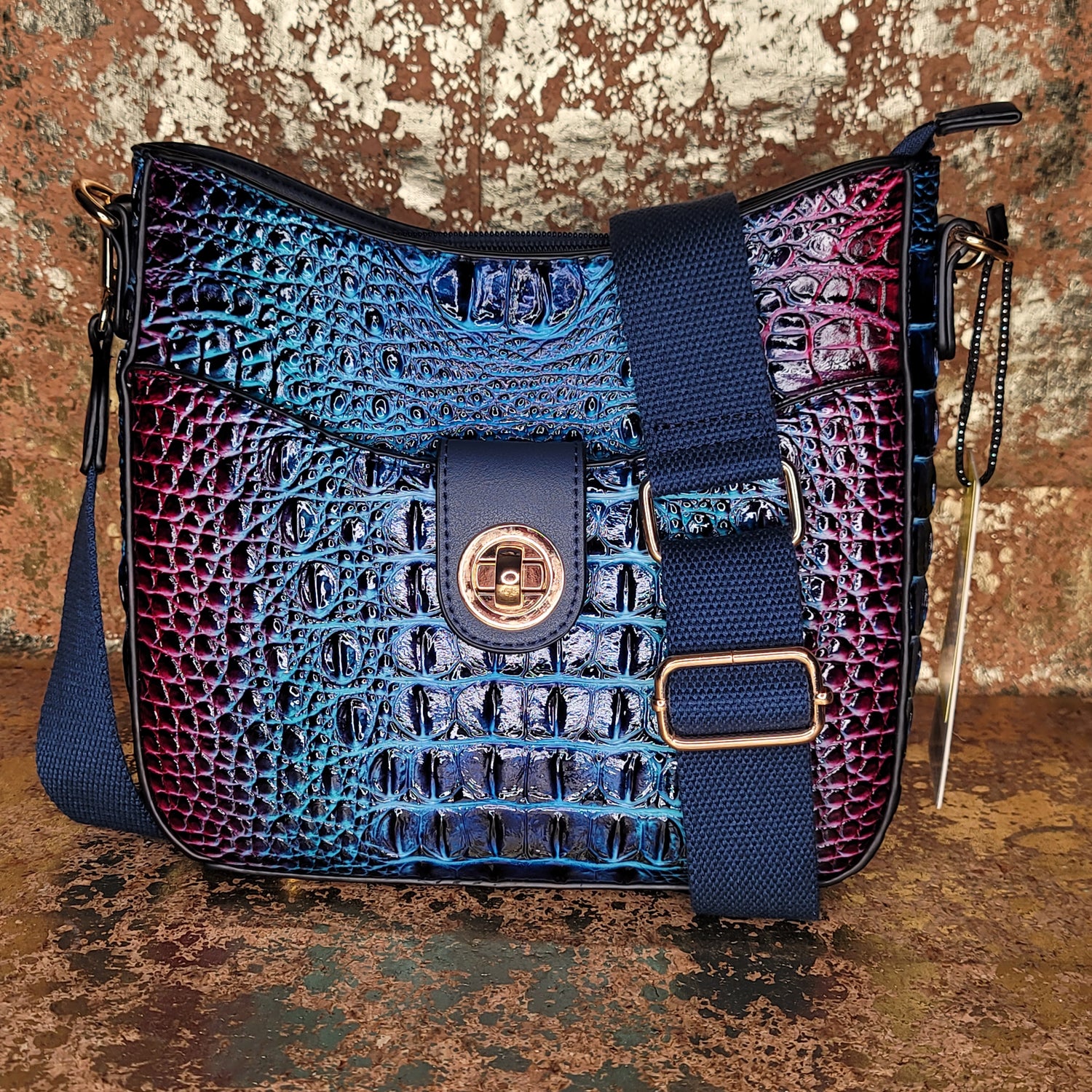 Queendom Valentine Gift Set with Blue & Maroon Faux Croc Crossbody Bag