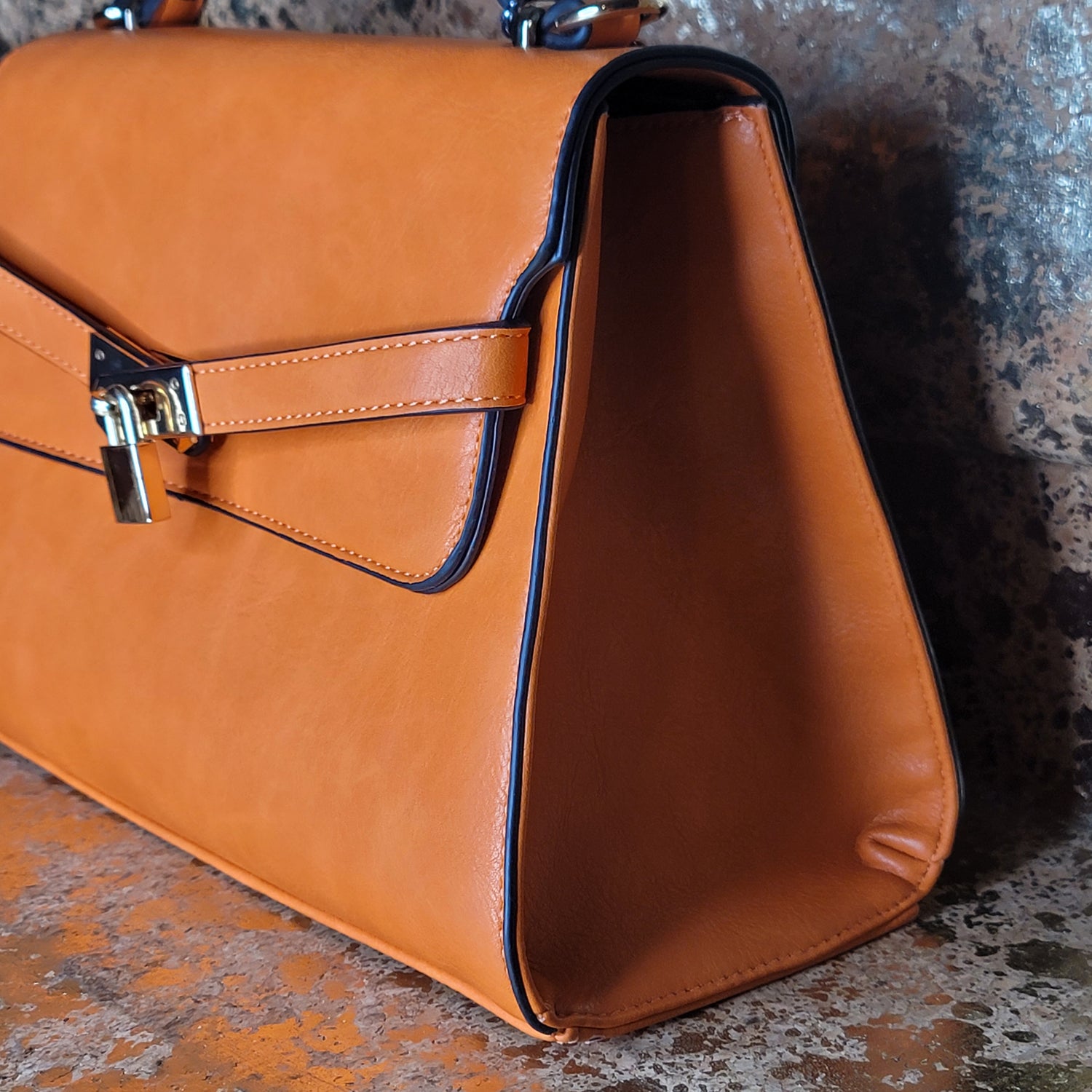 Structured Caramel Top Handle Crossbody Bag