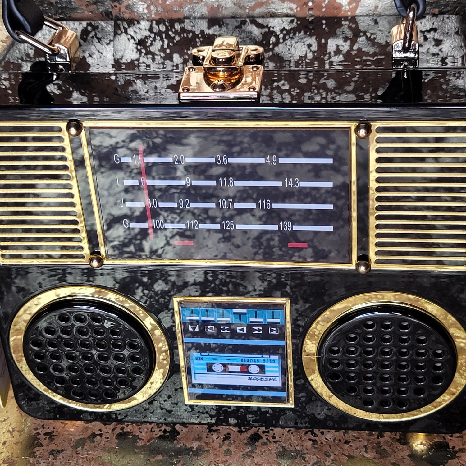 Black Retro Boombox Hard Case Crossbody Bag