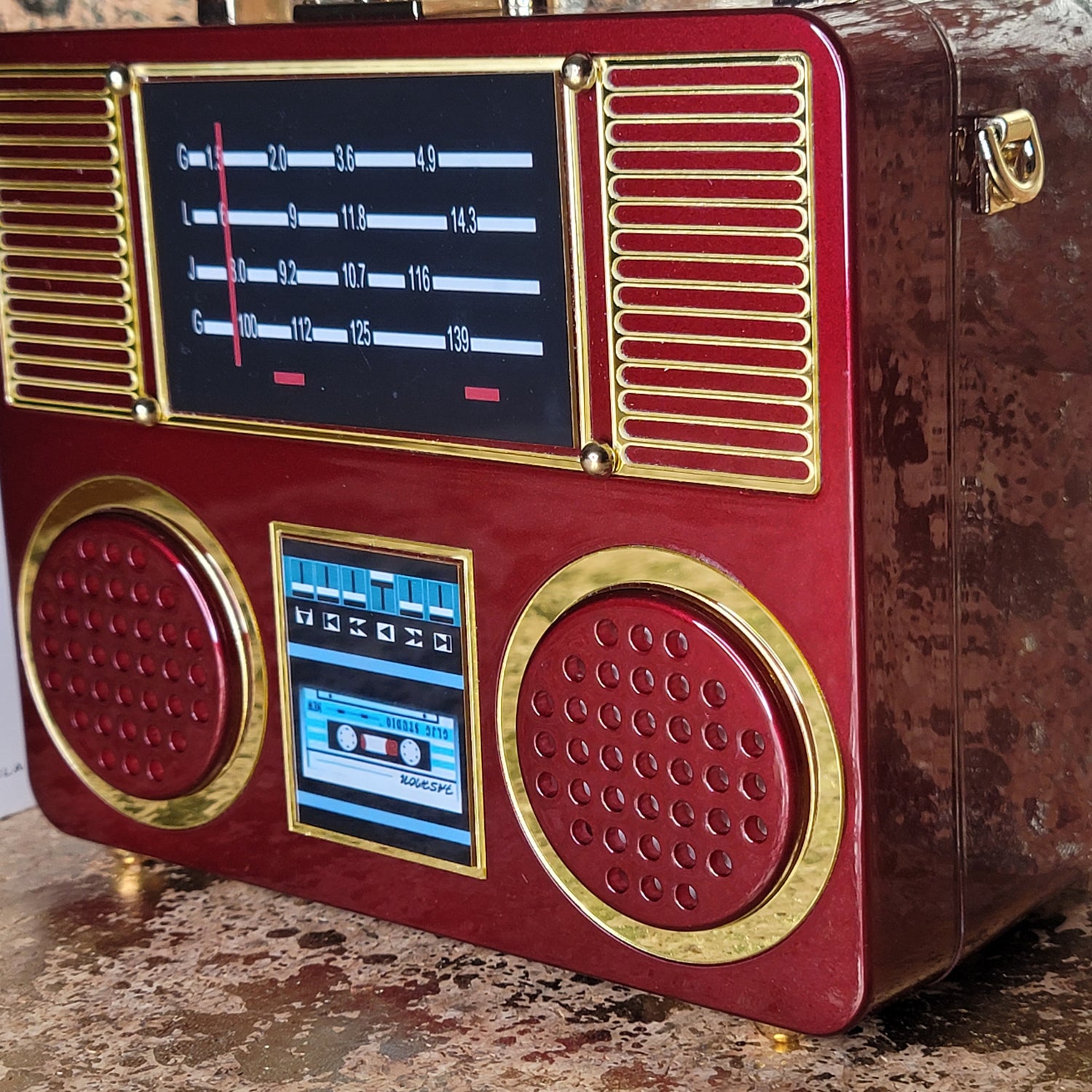 Burgundy Retro Boombox Hard Case Crossbody Bag