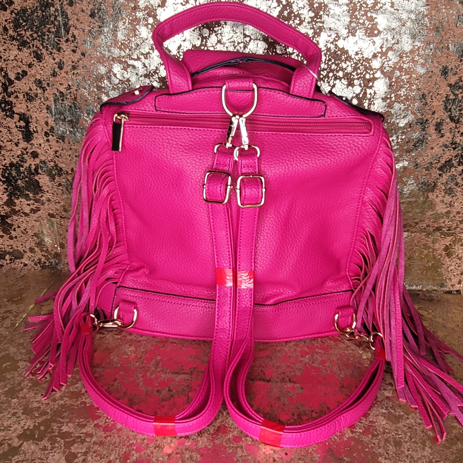 Hot Pink Motorcycle-Inspired Fringe Backpack