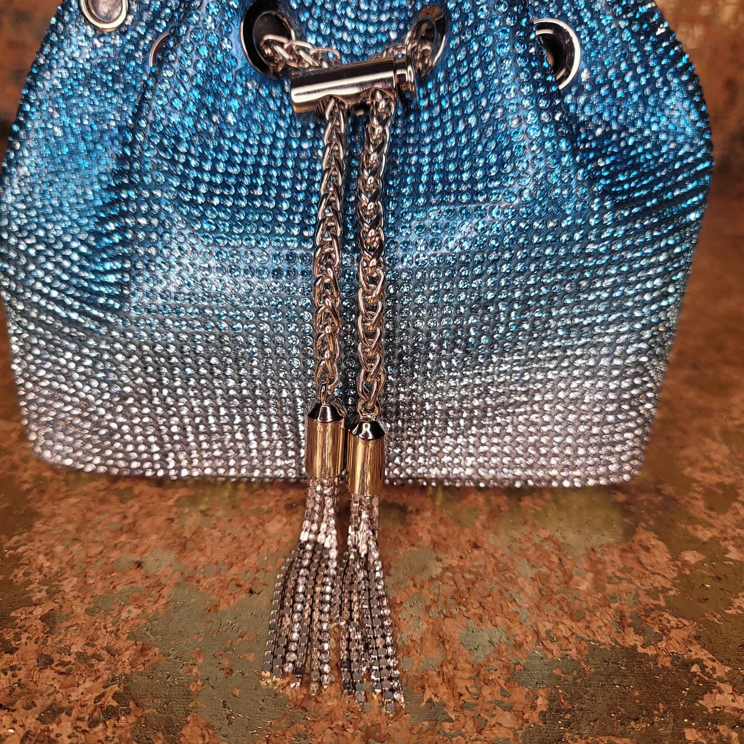 Blue Blinged Drawstring Bag-Extension Chain Close Up