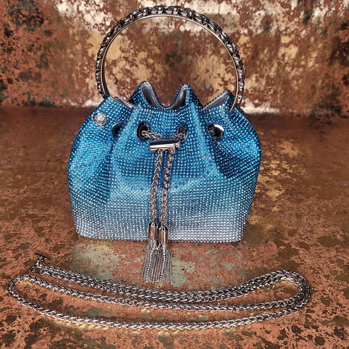 Blue Blinged Drawstring Bag-Full View