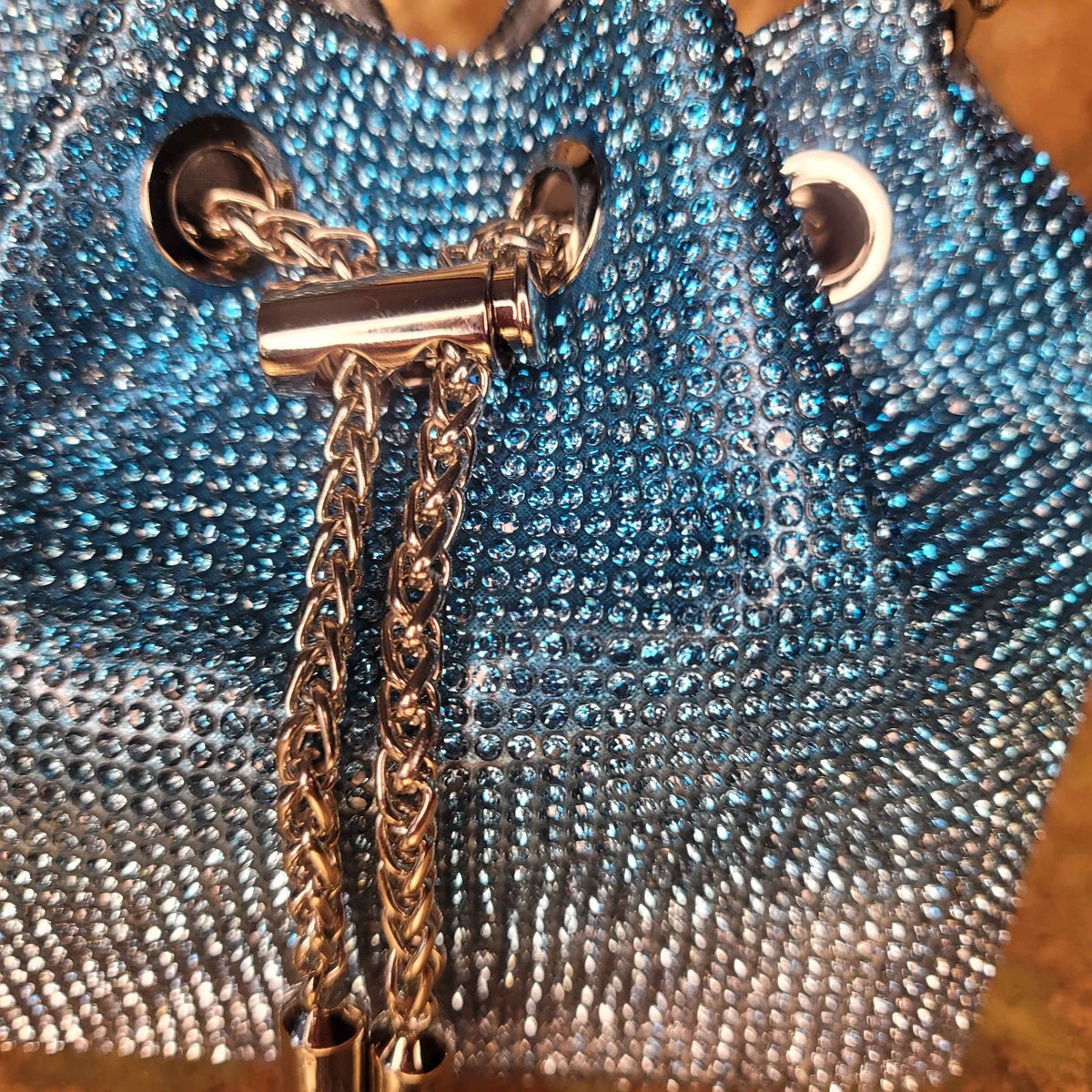 Blue Blinged Drawstring Bag-Lock Close Up