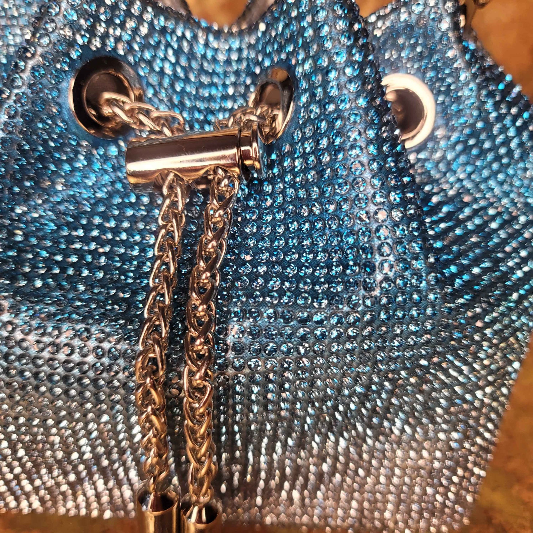 Blue Blinged Drawstring Bag-Lock Close Up