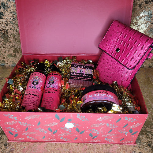 Boss Lady 4pc Gift Set Collabed With Pink Fau Croc Phone Bag