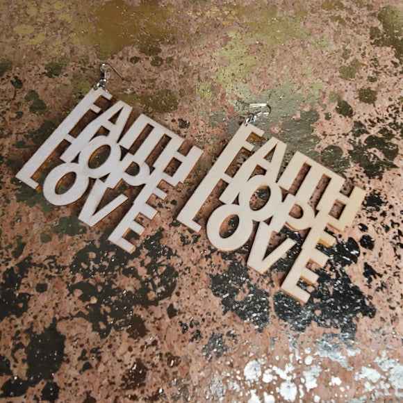 Faith, Hope, Love Cutout Square Wood Earrings