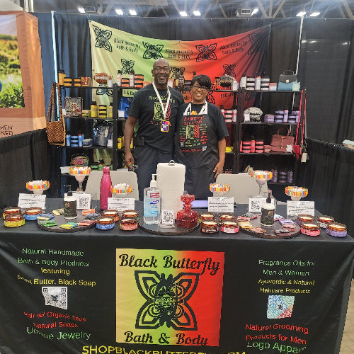 Gloria  David Manor presenting Black Butterfly Bath & Body at The Texas Women's Conference 2024