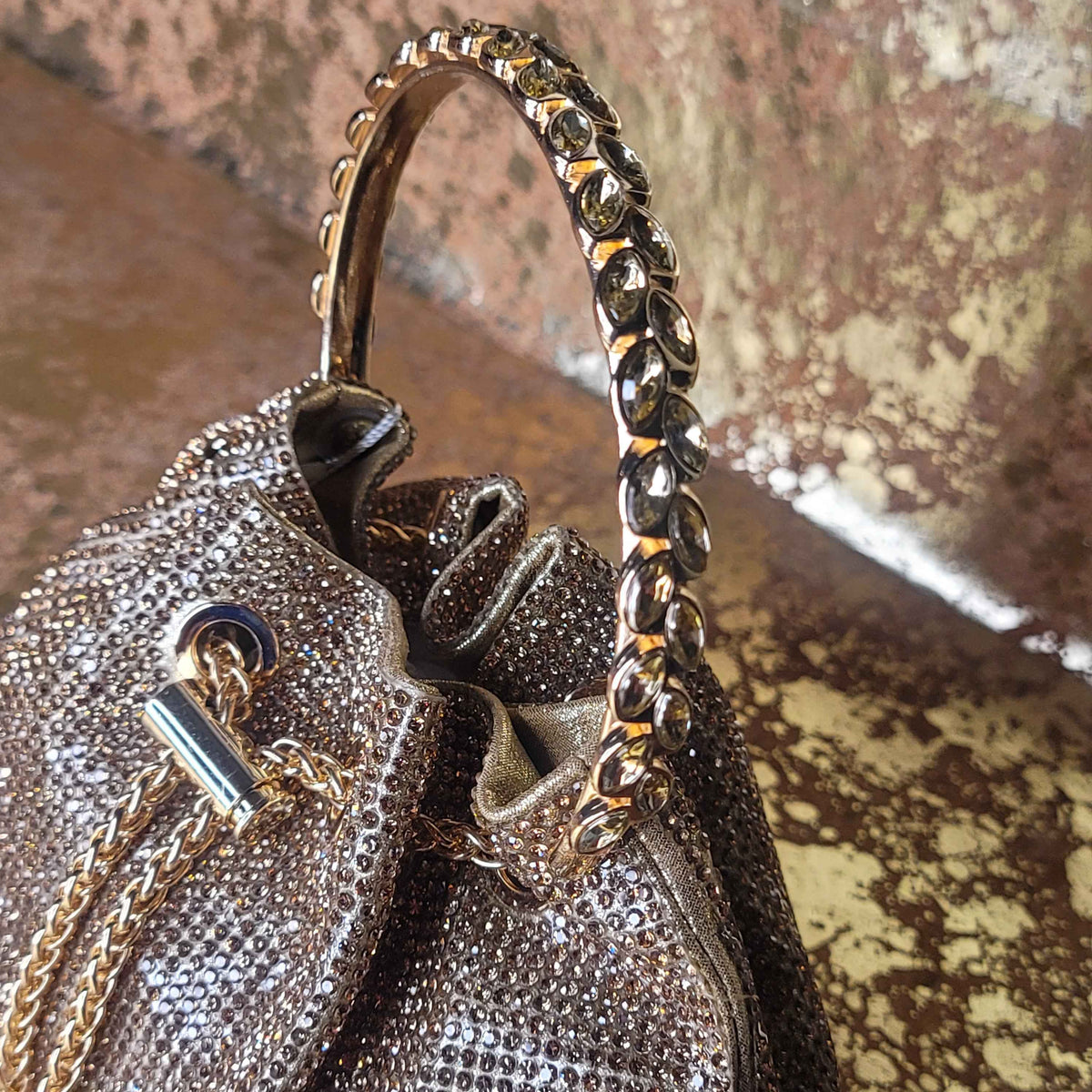 Gold Blinged Drawstring Bag-Handle View