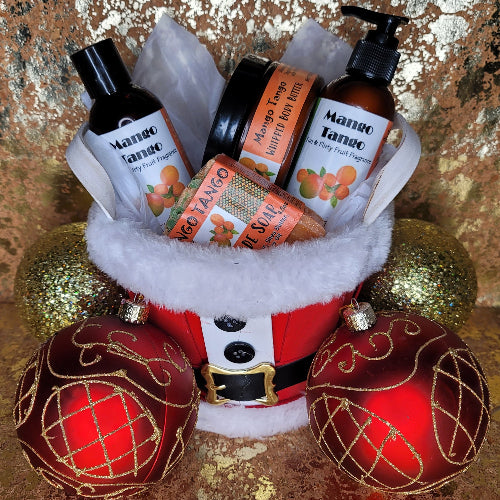 Mango Tango 4pc Holiday Gift Set In Santa Belly Basket