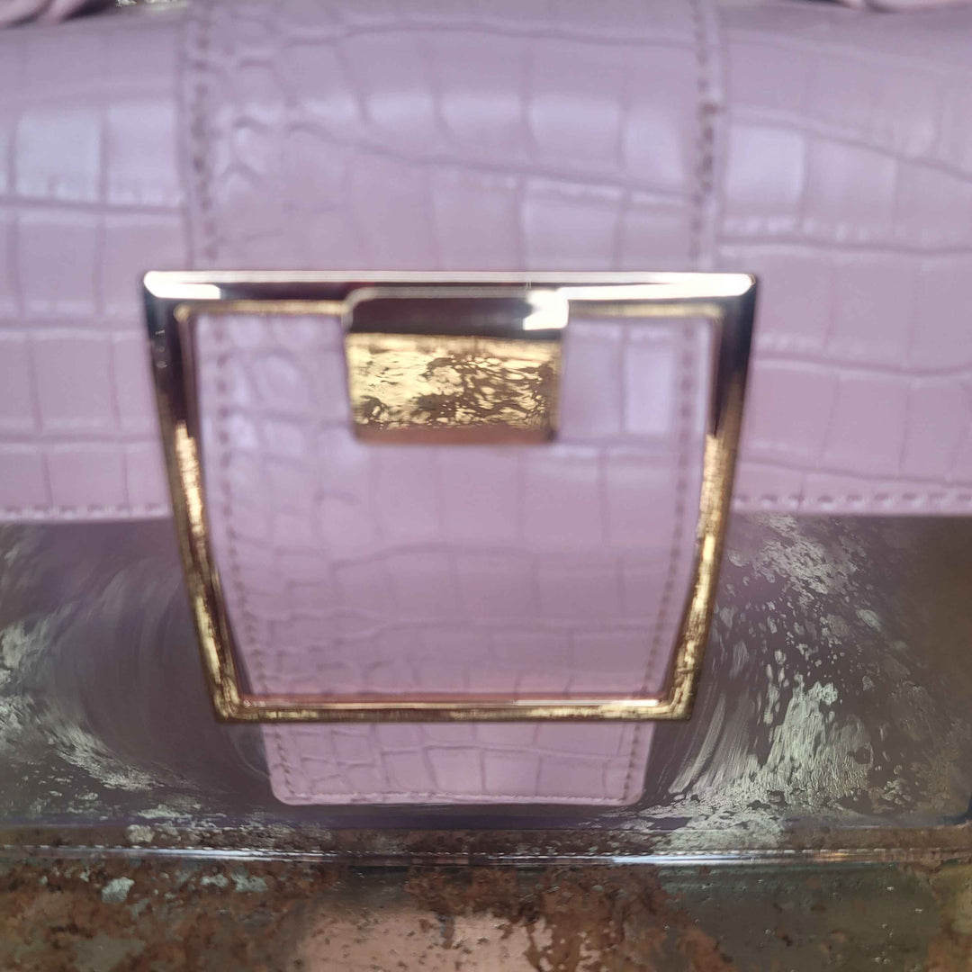 Pink Clear Big Buckle Bag with Extension Strap-Buckle View