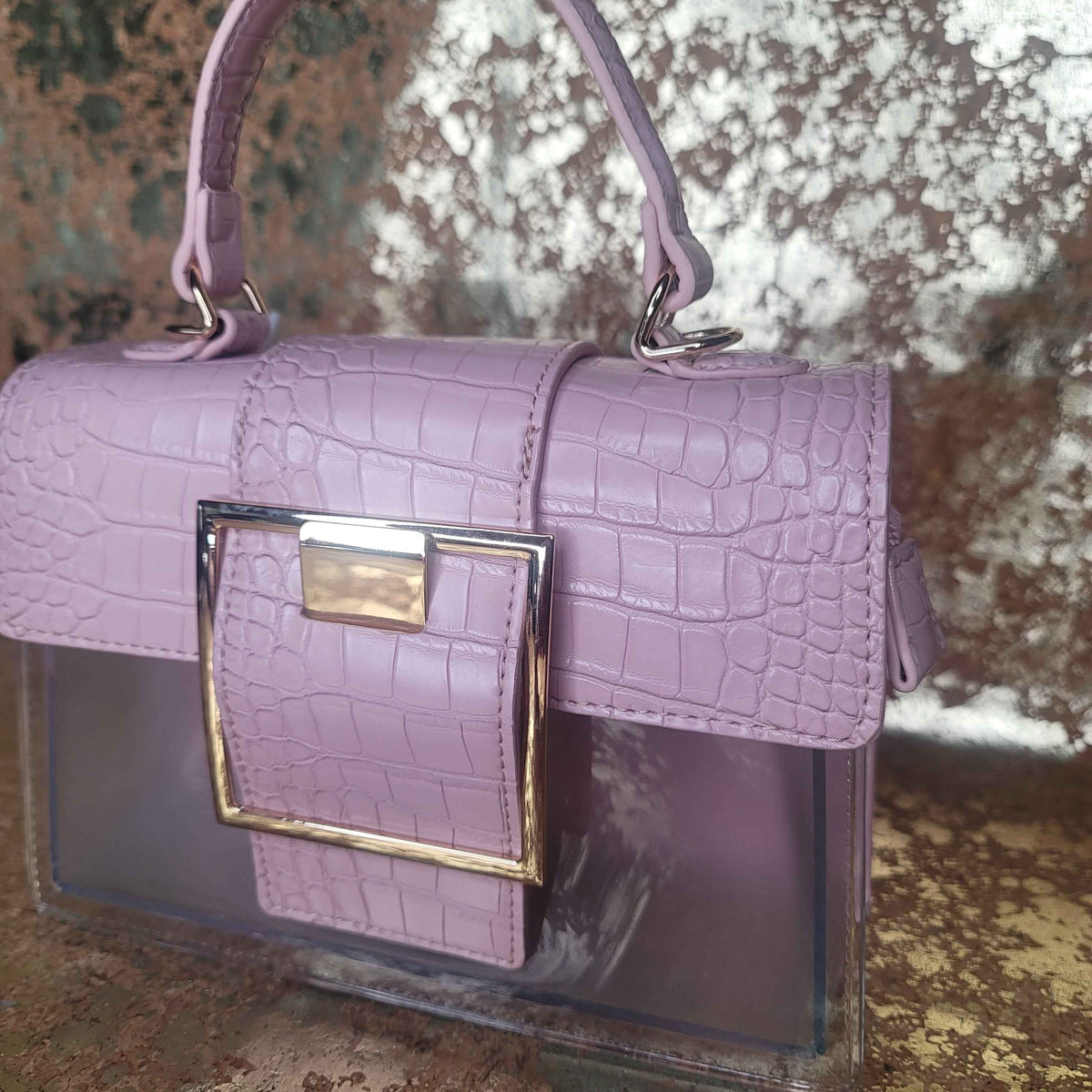 Pink Clear Big Buckle Bag with Extension Strap-Side View