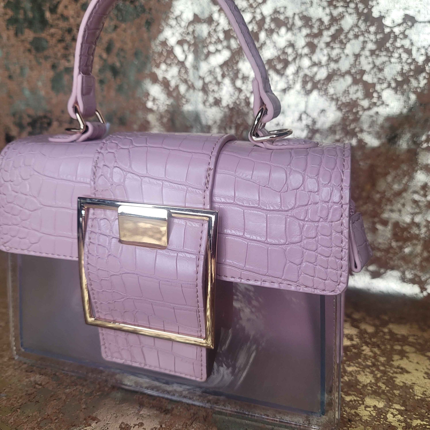 Pink Clear Big Buckle Bag with Extension Strap-Side View