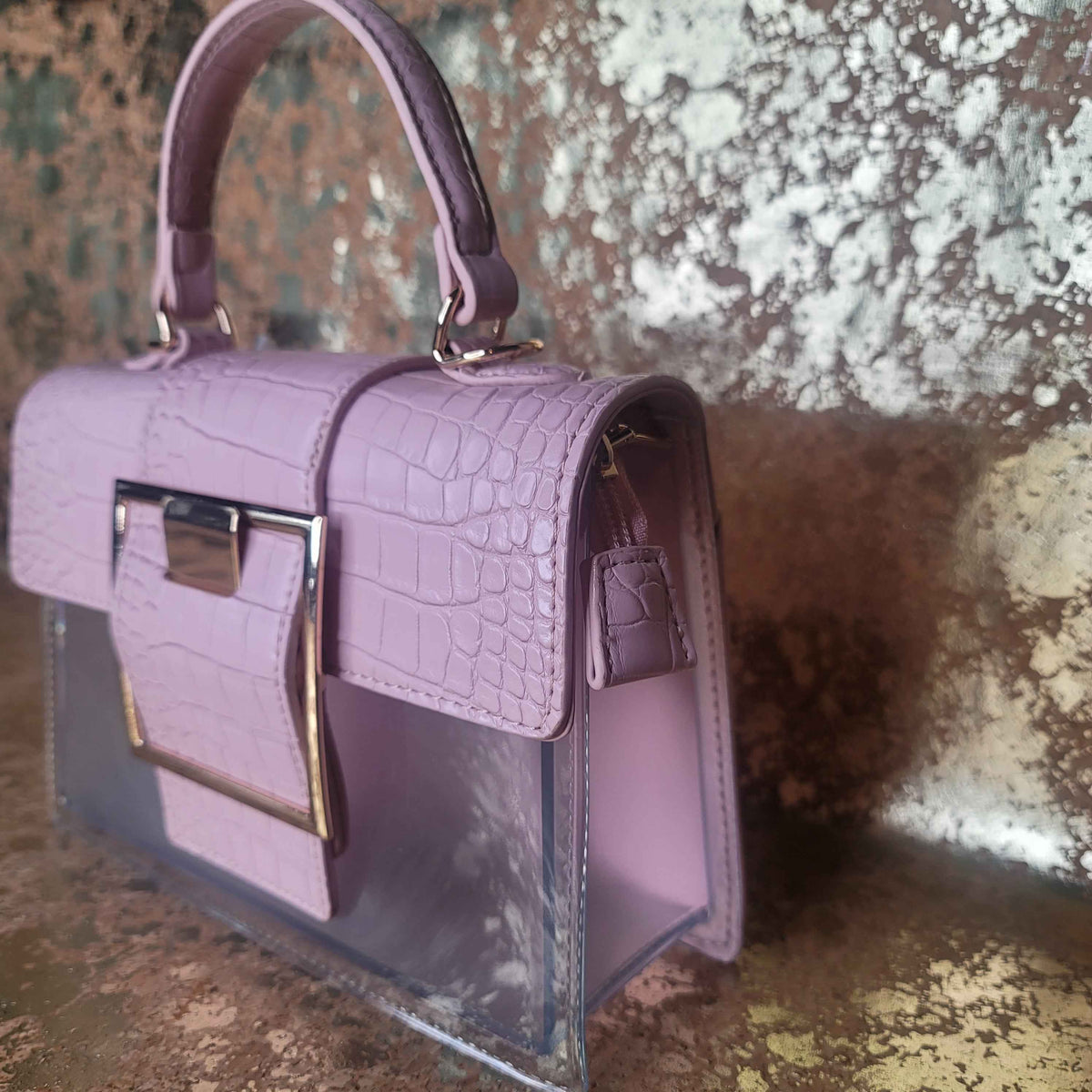 Pink Clear Big Buckle Bag with Extension Strap-Side View