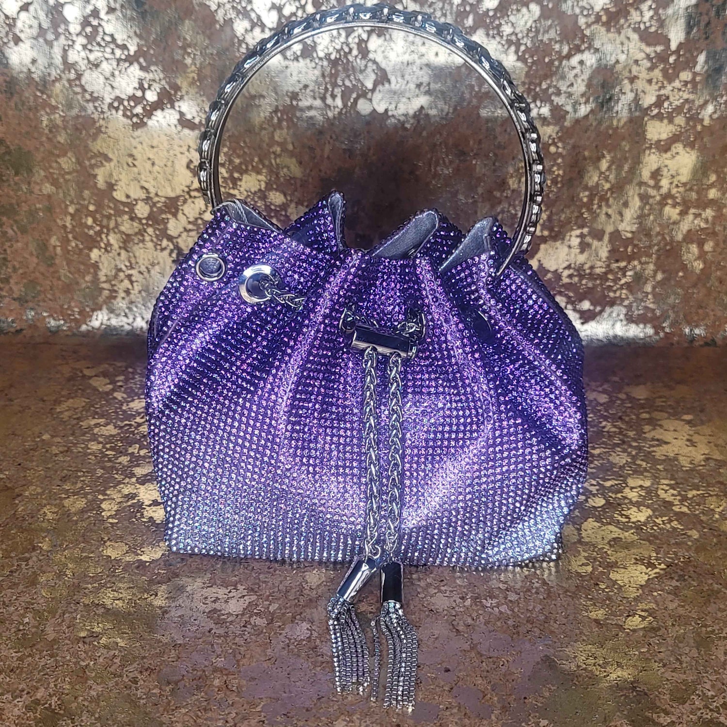 Purple Blinged Drawstring Bag-Front View