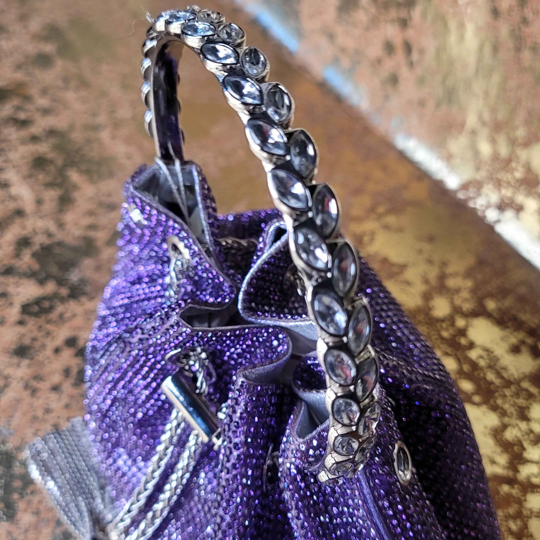 Purple Blinged Drawstring Bag-Handle View