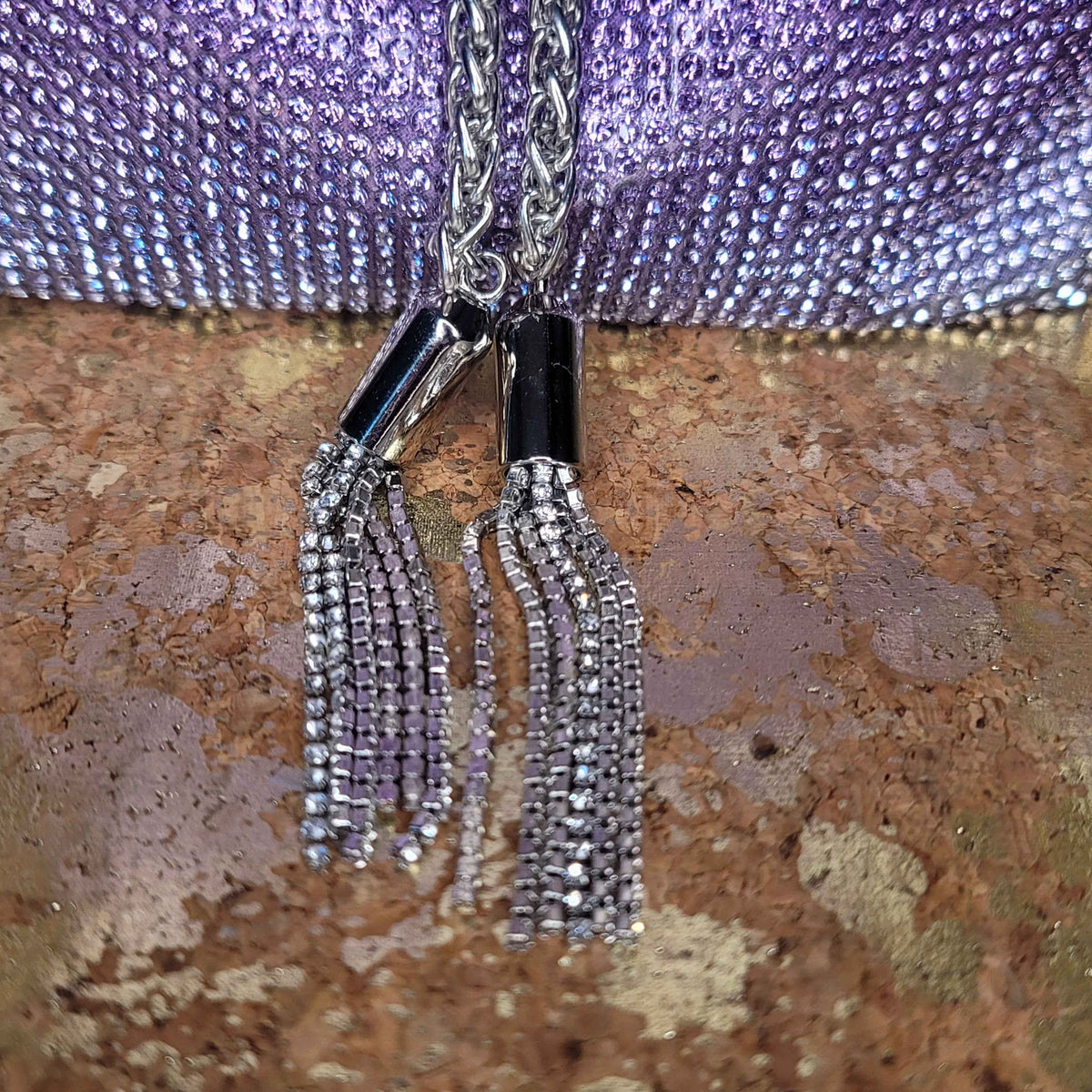 Purple Blinged Drawstring Bag-Tassle View