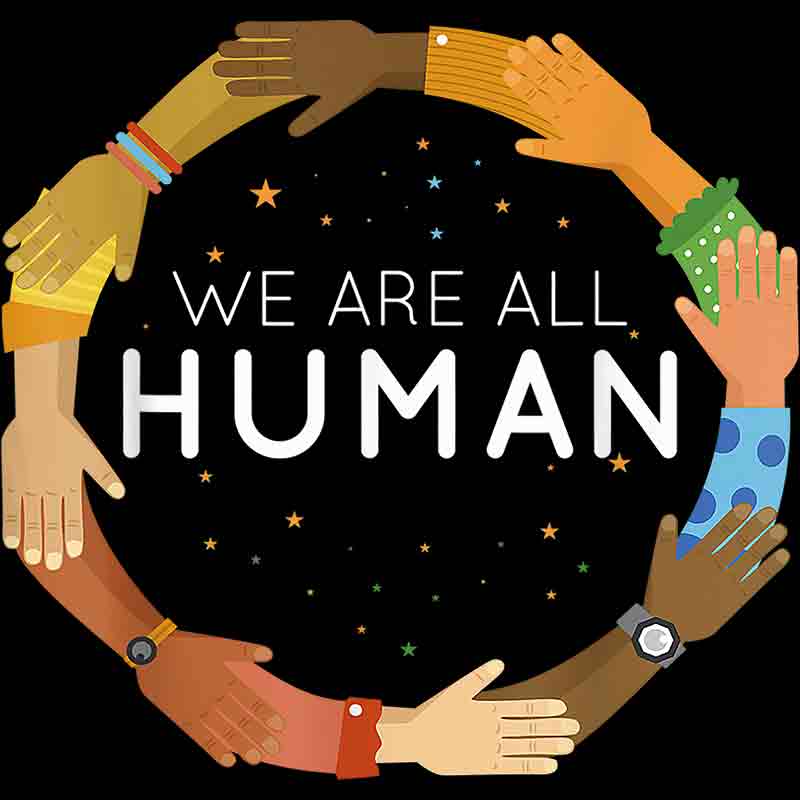 We Are All Human Tee Close Up