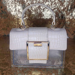 White Clear Big Buckle Bag with Extension Strap-Front view