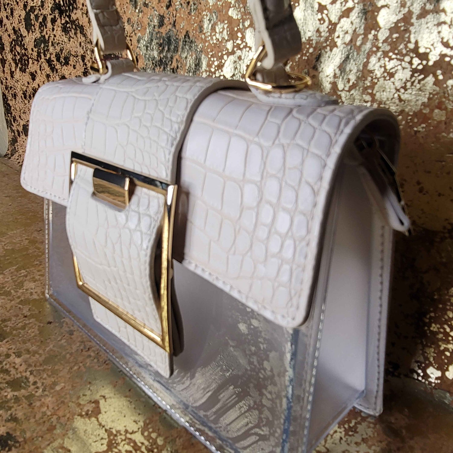 White Clear Big Buckle Bag with Extension Strap-Side View