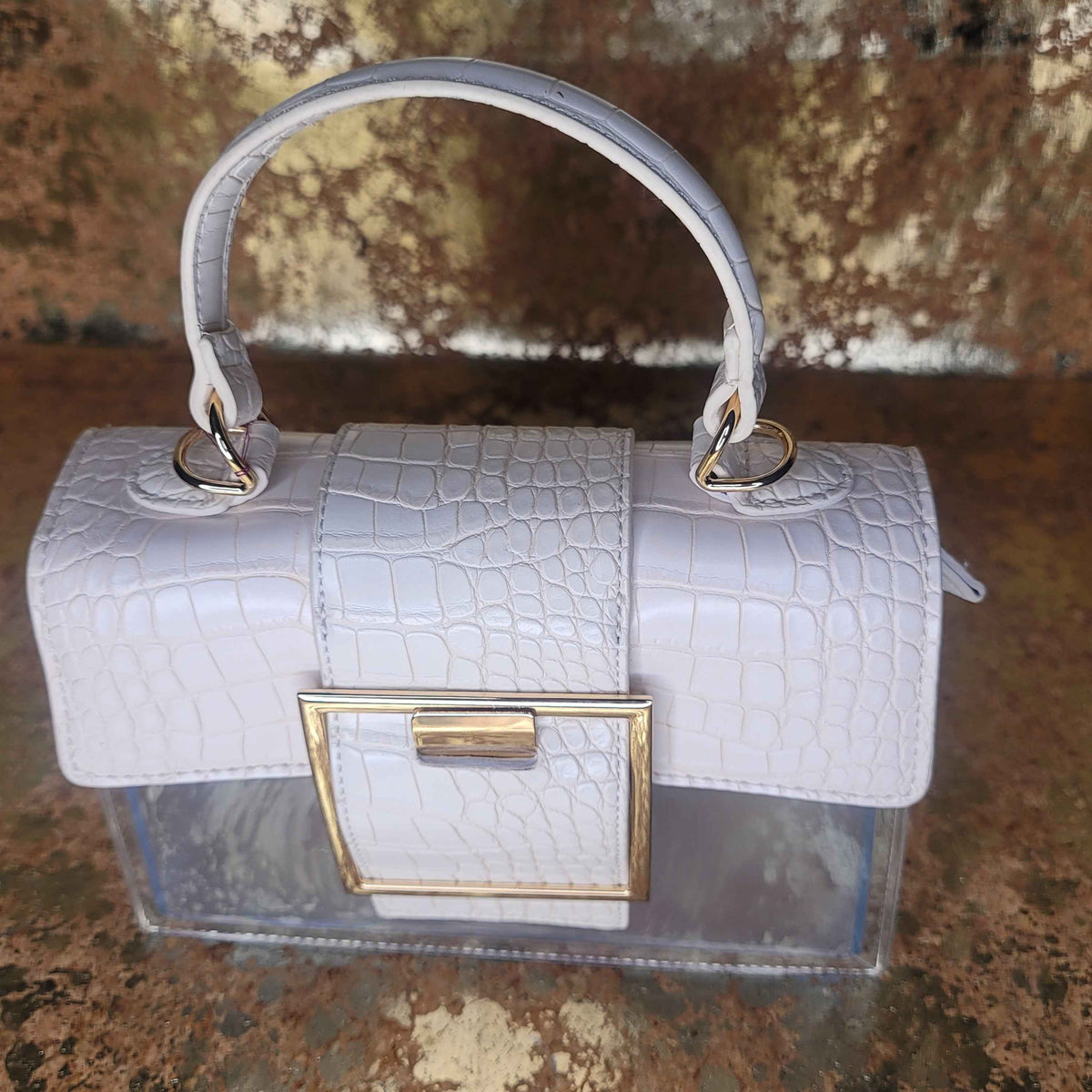White Clear Big Buckle Bag with Extension Strap-Top View