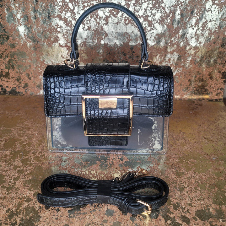 Black Clear Big Buckle Bag with Extension Strap