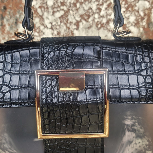 Black Clear Big Buckle Bag with Extension Strap