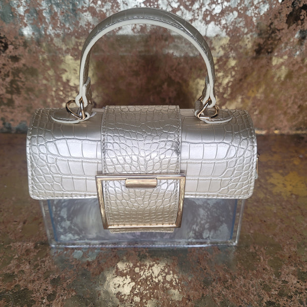 Gold Clear Big Buckle Bag with Extension Strap