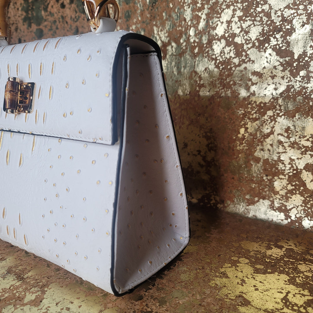 White Faux Croc Bag with Gold Accents & Extension Strap