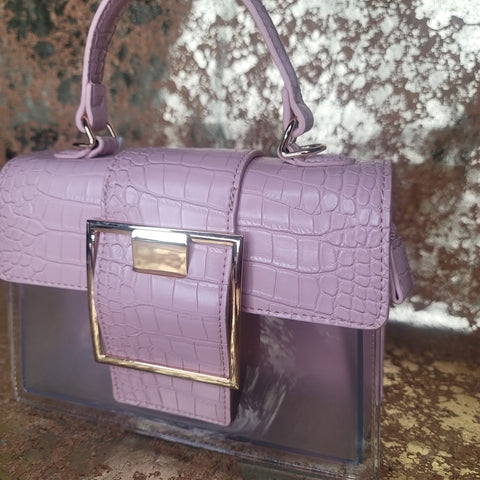 Pink Clear Big Buckle Bag with Extension Strap