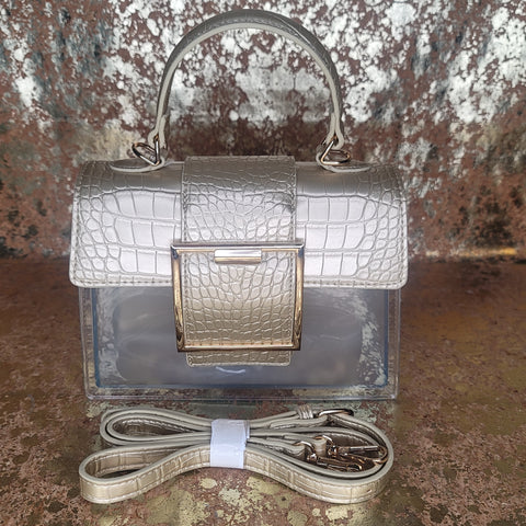 Gold Clear Big Buckle Bag with Extension Strap