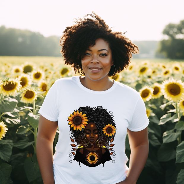 Black Woman Sunflower Tee