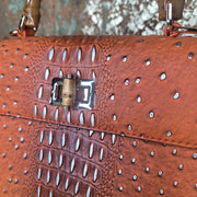 Orange Faux Croc Bag with Gold Accents & Extension Strap