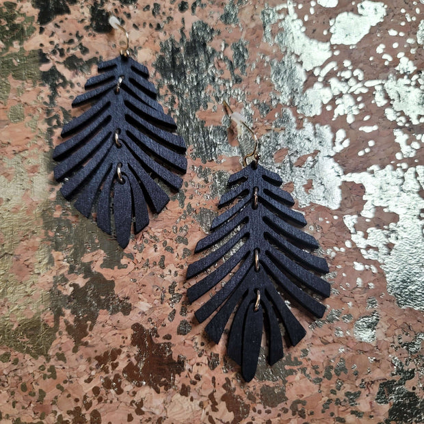 Intricate Wood Leaf Earrings