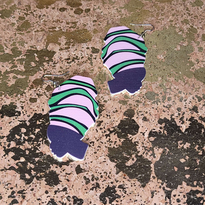 Woman with Headwrap Painted on Wood Earrings