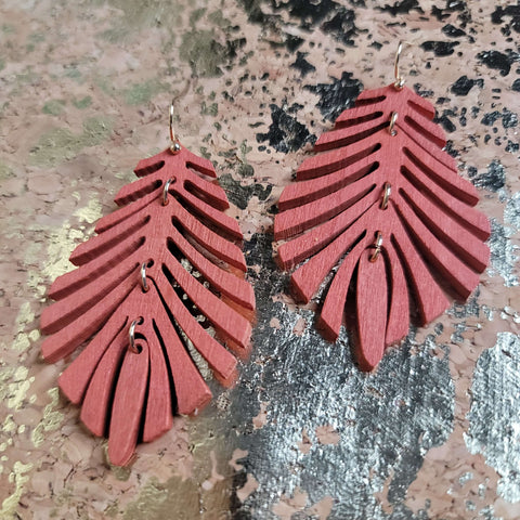 Intricate Wood Leaf Earrings