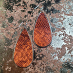 Orange & Brown Snakeskined Tear Dropped Metal Earrings