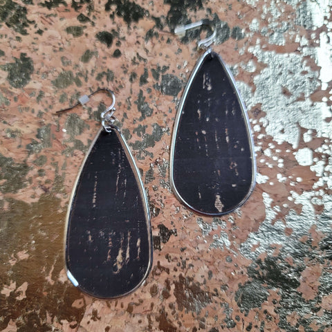 Black Wood Tear Dropped Metal Earrings