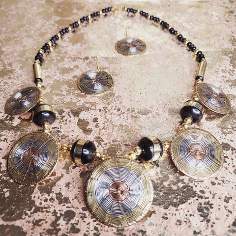 Woven Brass Necklace & Earrings Set