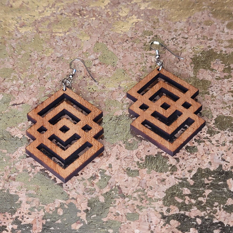 Wooden "Epa" Adinkra Symbol Earrings