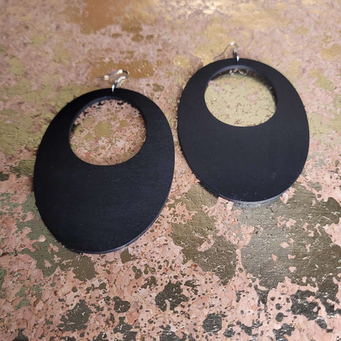 Black Wood Jumbo Hoop Earrings