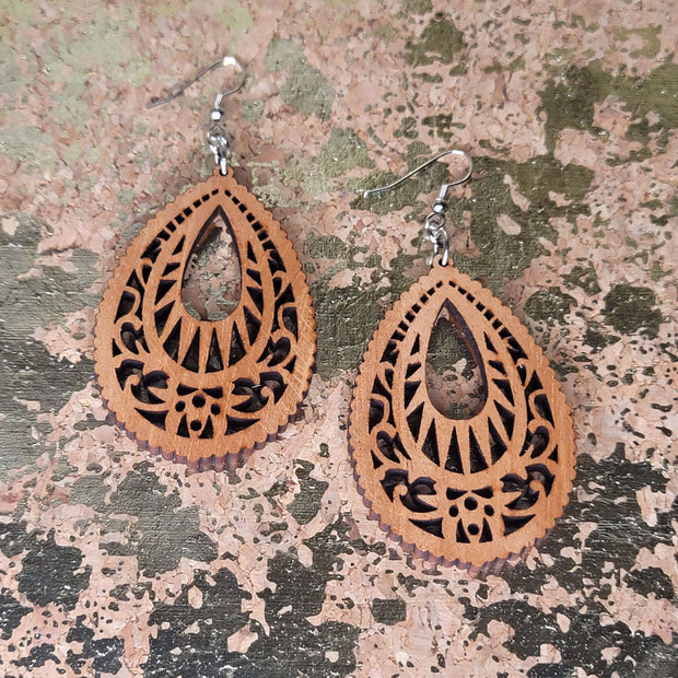 Intricate Wooden Cutout Earrings