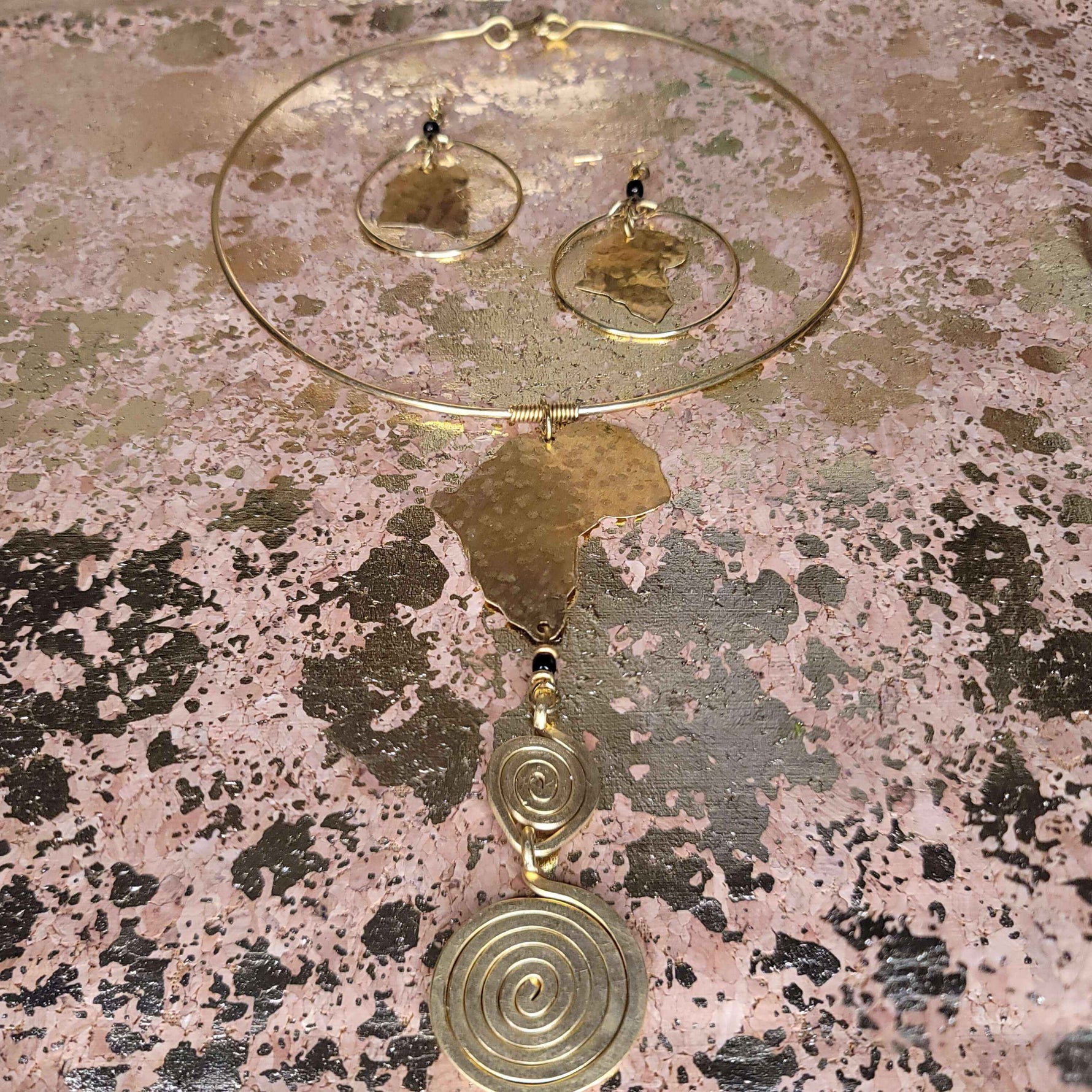 Africa Map Brass/Spiral Choker & Earring