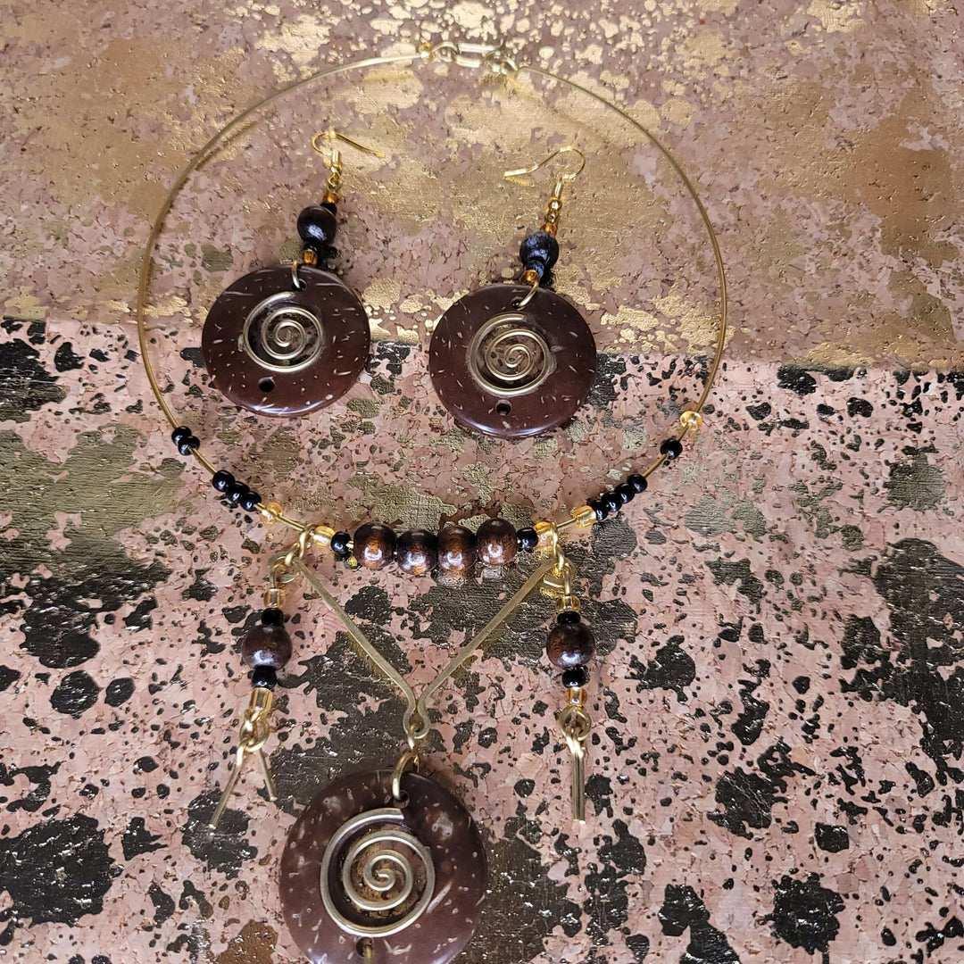 Swirled Brass & Brown Bone Choker Set